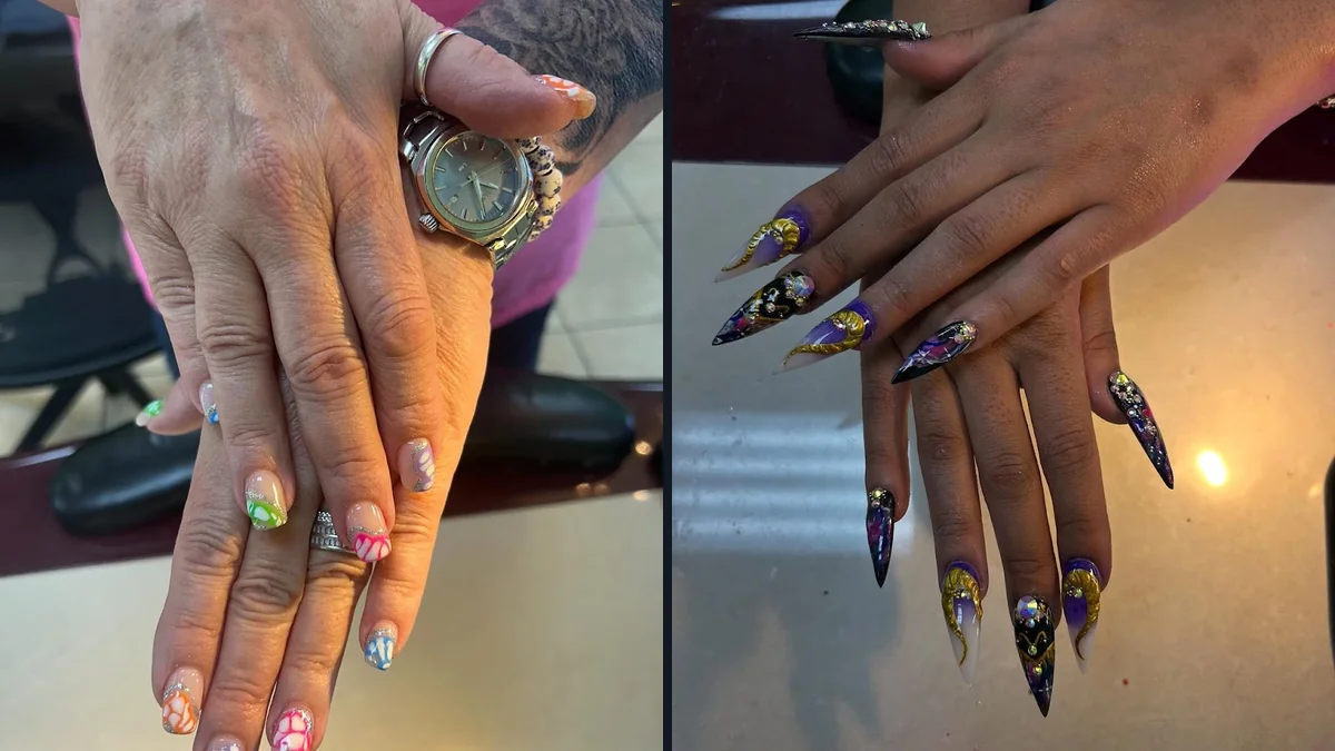 Freshly finished nails beside a nail lamp.