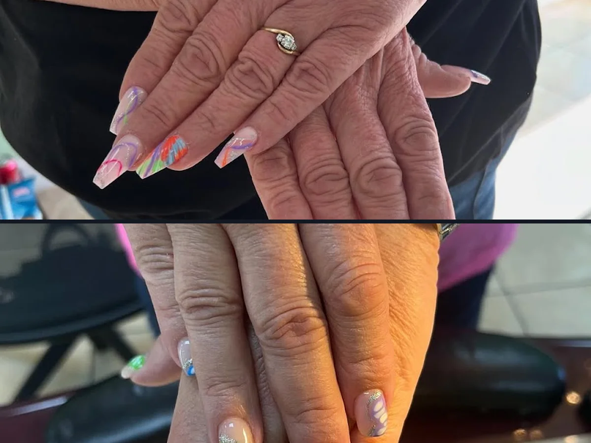 Salon manicure table with bright color swatches.